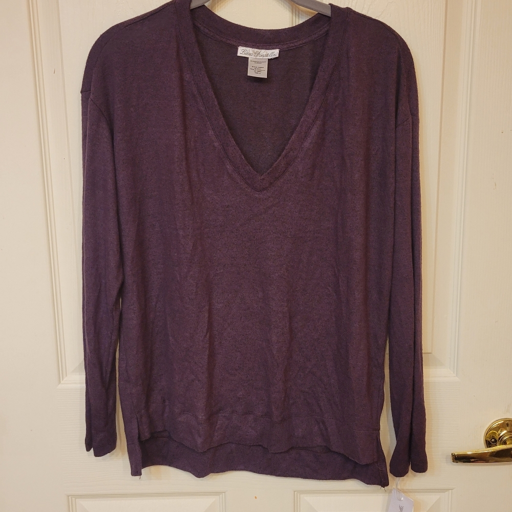Linea Donatella Small Comfort Zone Solid V-Neck Hacci Pajama Set Plum Loungewear - Picture 2 of 6